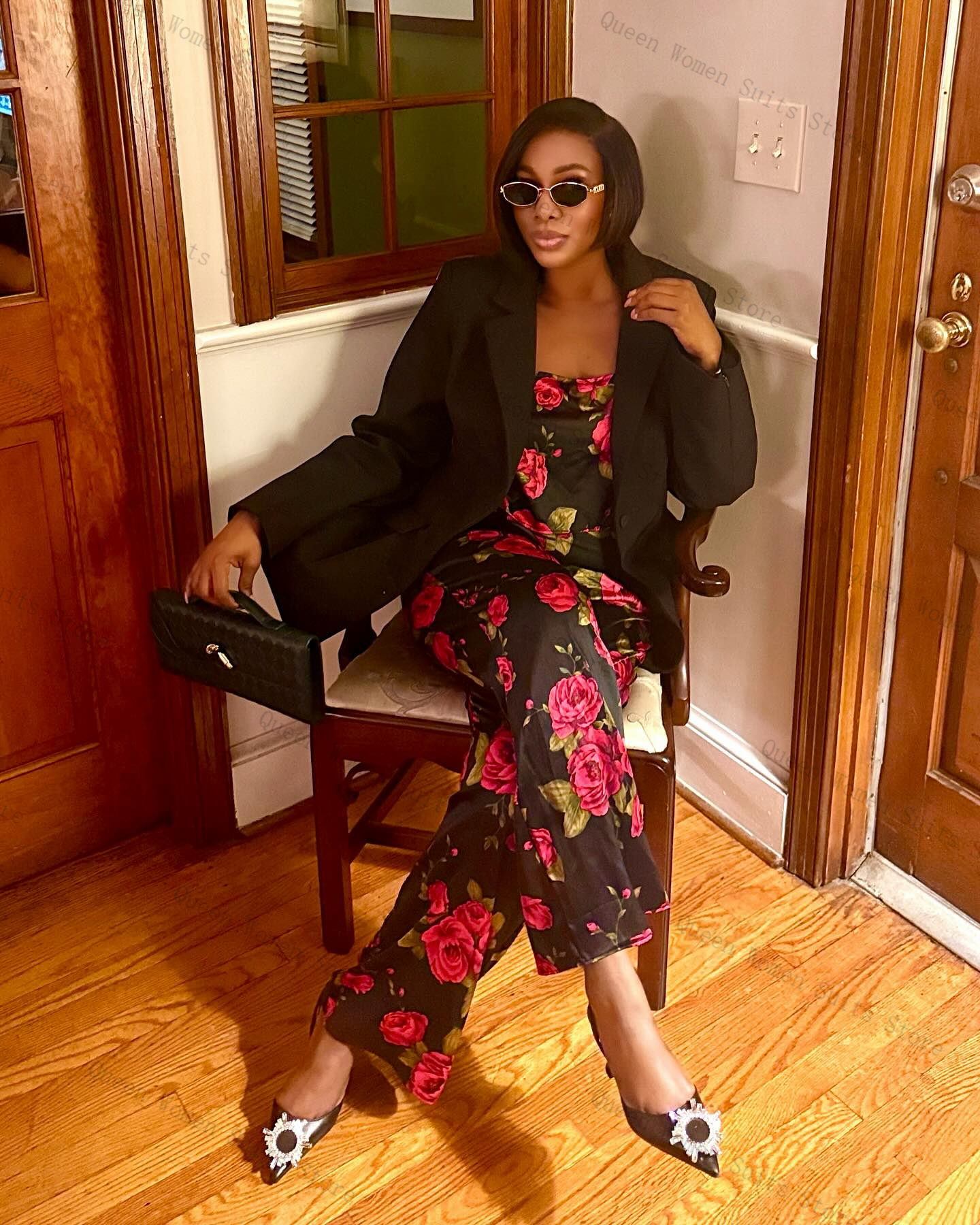 Women Formal Wear Black - Flower Women Suit Set 3 Piece