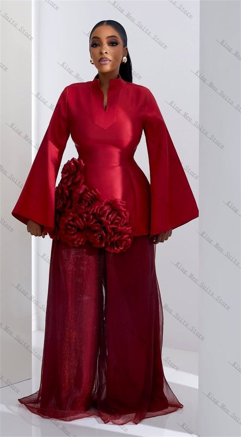 Women'S Formal Wear Tuxedo - Burgundy Women Suit Set 2 Pcs