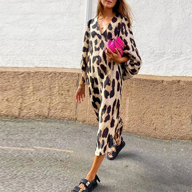 Wrap Dress Work - Fashion Casual Leopard Print Loose Maxi