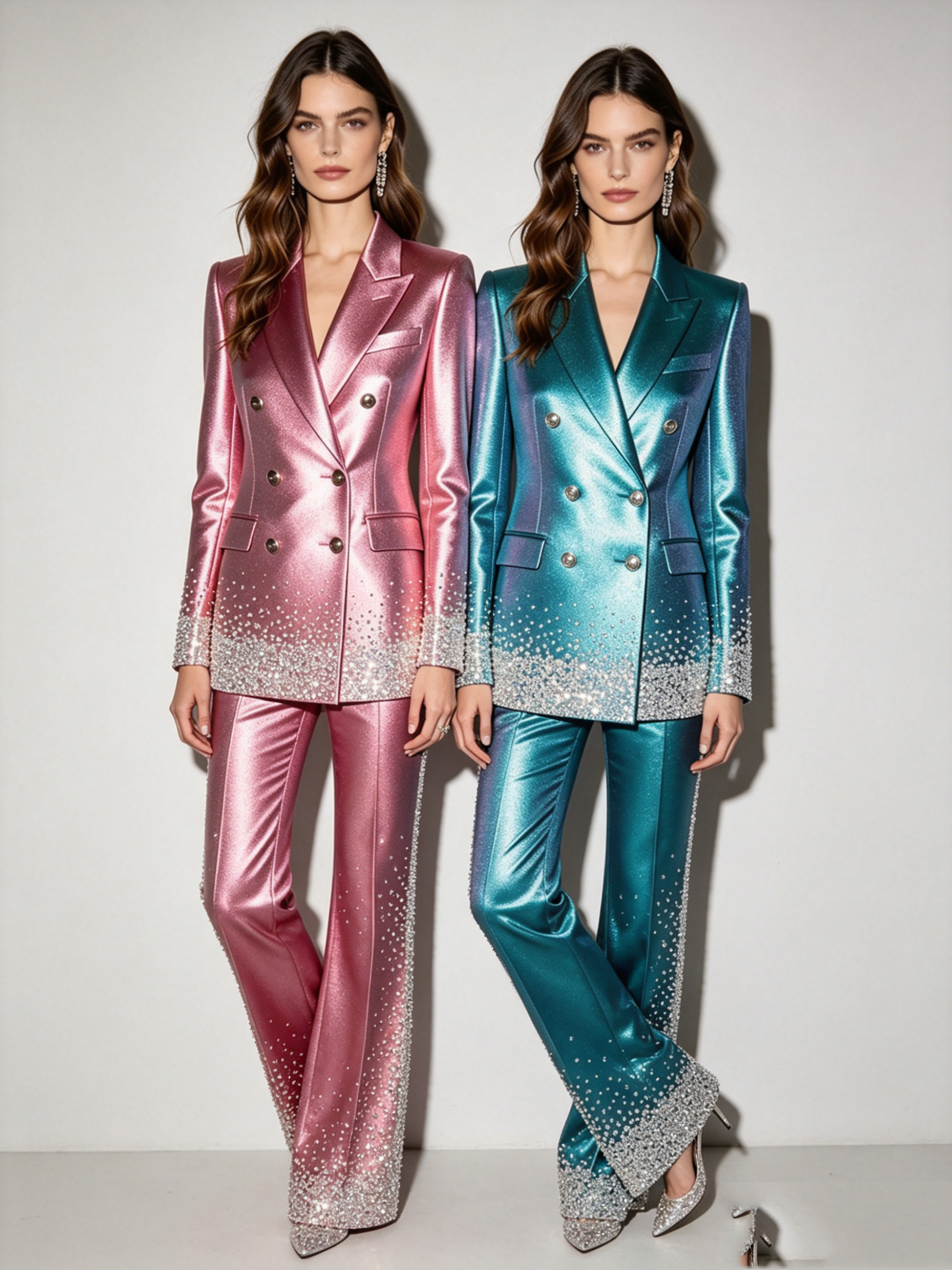 Women'S Formal Wear Tuxedo - Luxury Satin Crystals Women Suit Set