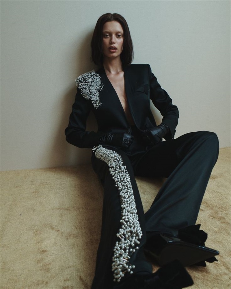 Women Formal Wear Black - Pearls Women Suit Set 2 Piece
