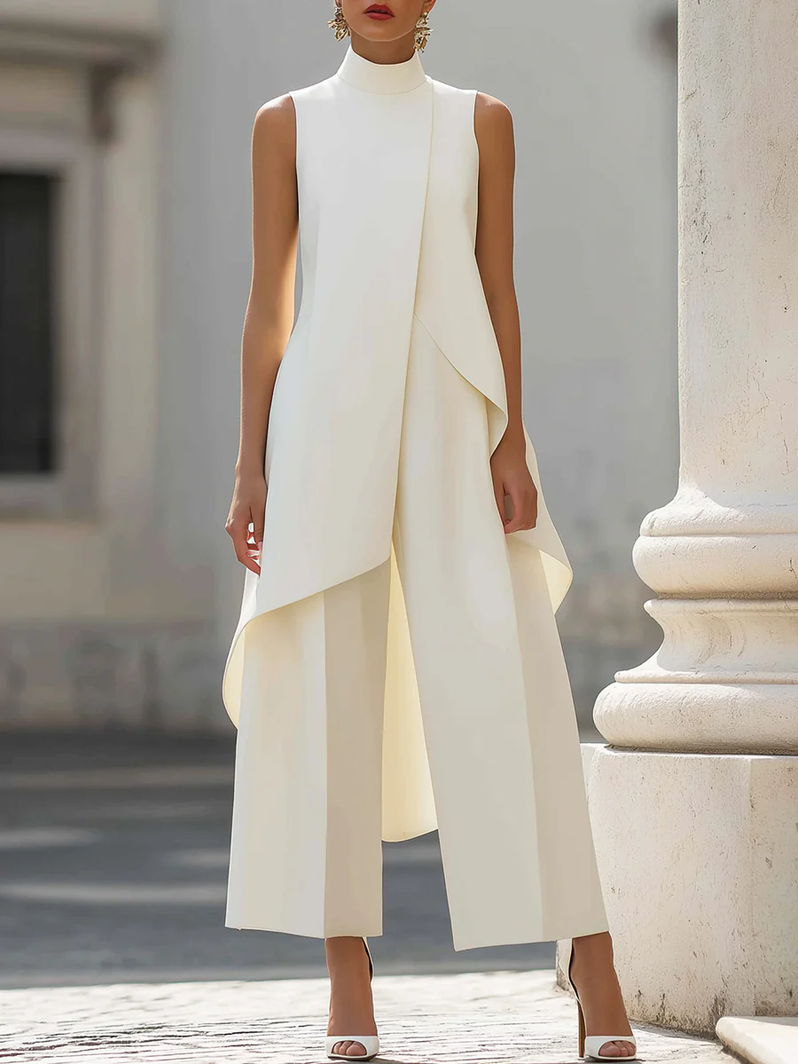 Women'S Formal Wear Jumpsuit - Sleeveless High Neck Jumpsuit With Asymmetric