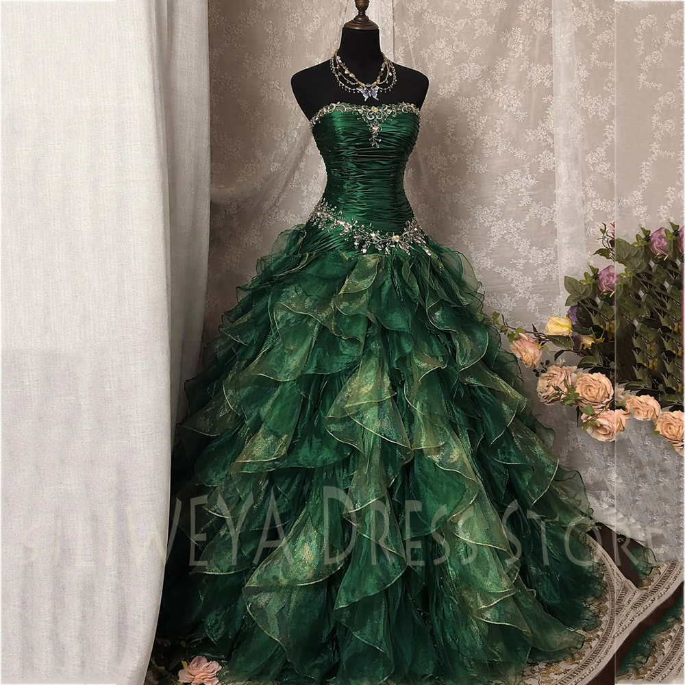 Vintage Women'S Formal Wear - Green Strapless Ball Gown Evening Dress