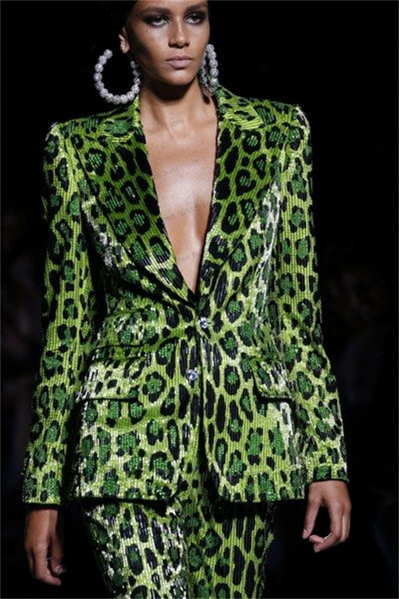 Sequins Leopard Women Suit Set - Women'S Formal Wear Tuxedo ulasan dan harga
