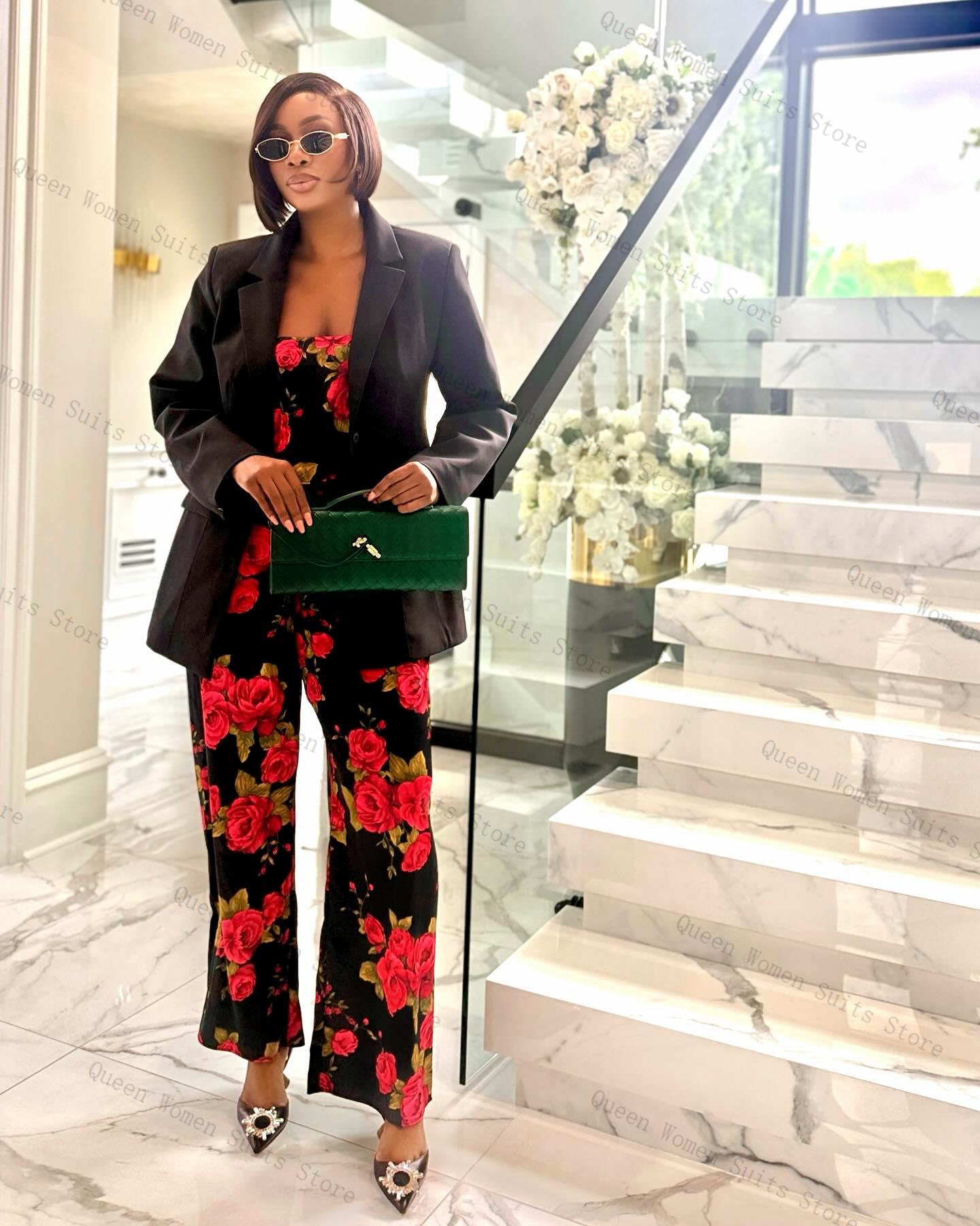Flower Women Suit Set 3 Piece  - Women Formal Wear Black ulasan dan harga