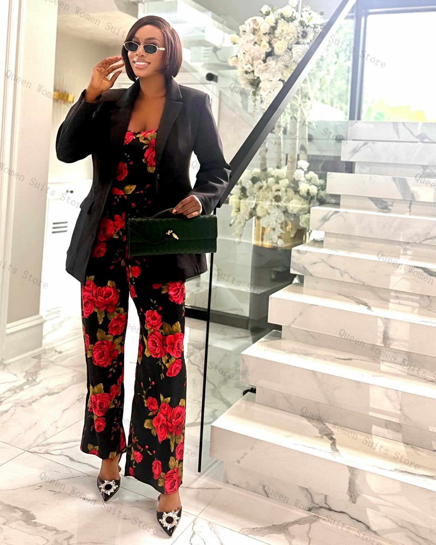 Flower Women Suit Set 3 Piece  - Women Formal Wear Black ulasan dan harga