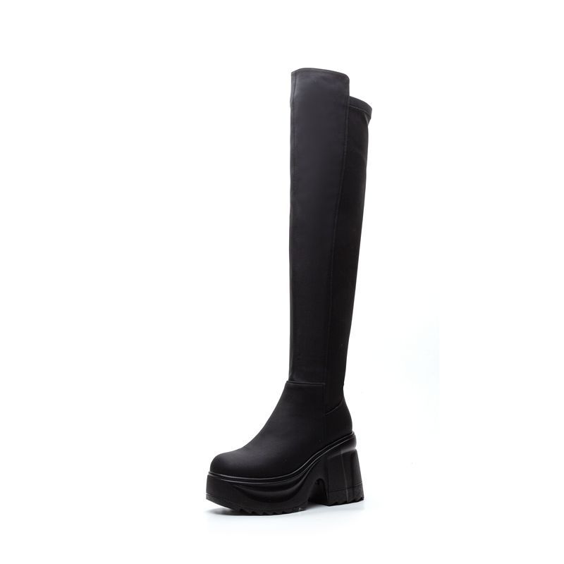 Womens Knee High Thick Sole Wi - Women Formal Wear Black ulasan dan harga