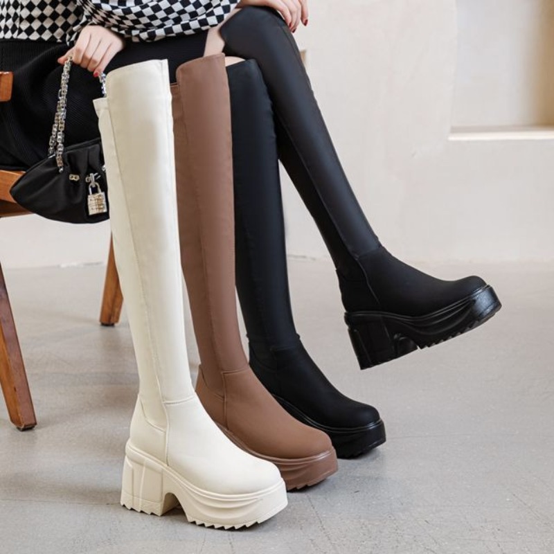 Womens Knee High Thick Sole Wi - Women Formal Wear Black ulasan dan harga