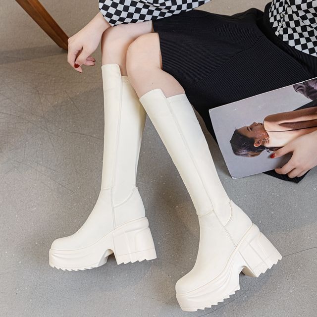 Womens Knee High Thick Sole Wi - Women Formal Wear Black ulasan dan harga