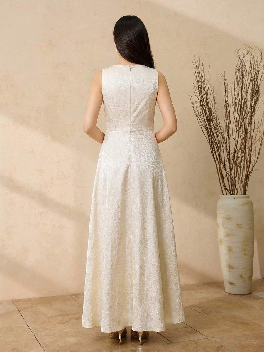 Elegant Jacquard Sleeveless Zi - Vintage Women'S Formal Wear ulasan dan harga