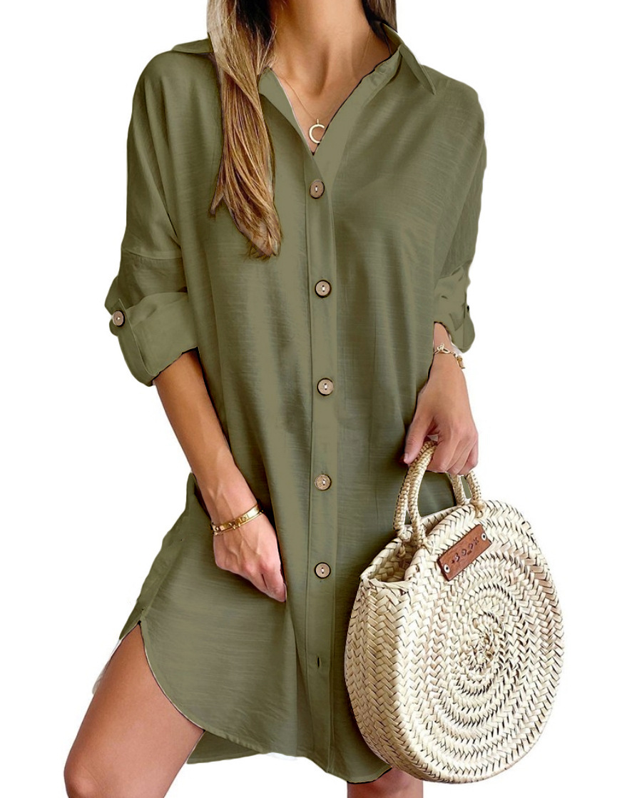 Women's Solid Color Dress 2024 - Wrap Dress Work ulasan dan harga