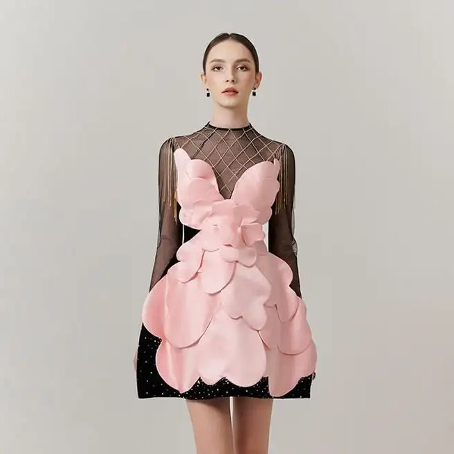 Gothic Black Pink Floral Mini  - Women Formal Wear Black ulasan dan harga