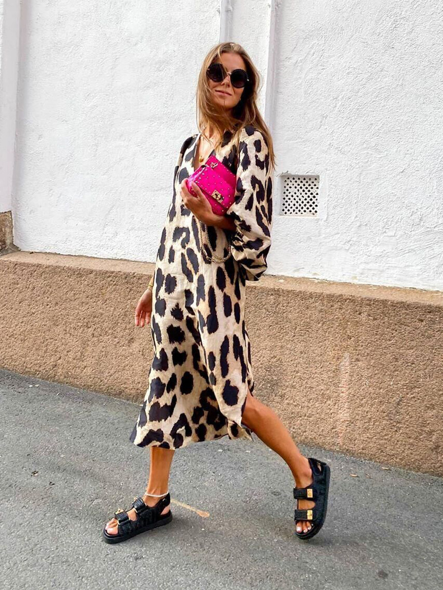 Fashion Casual Leopard Print L - Wrap Dress Work ulasan dan harga