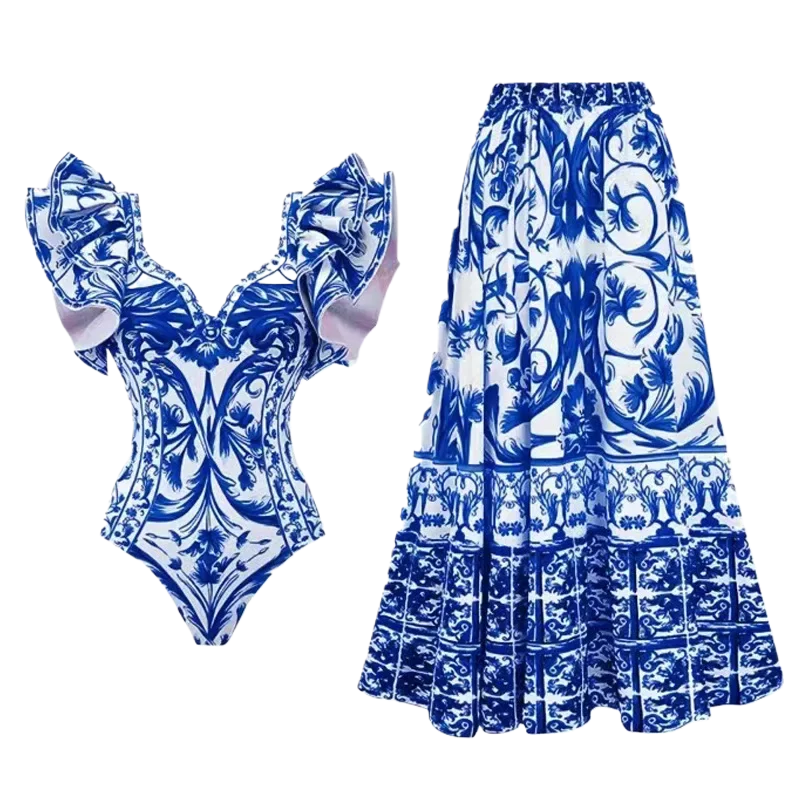 Printed One Piece Swimsuit for - Monochrome Suit Set ulasan dan harga