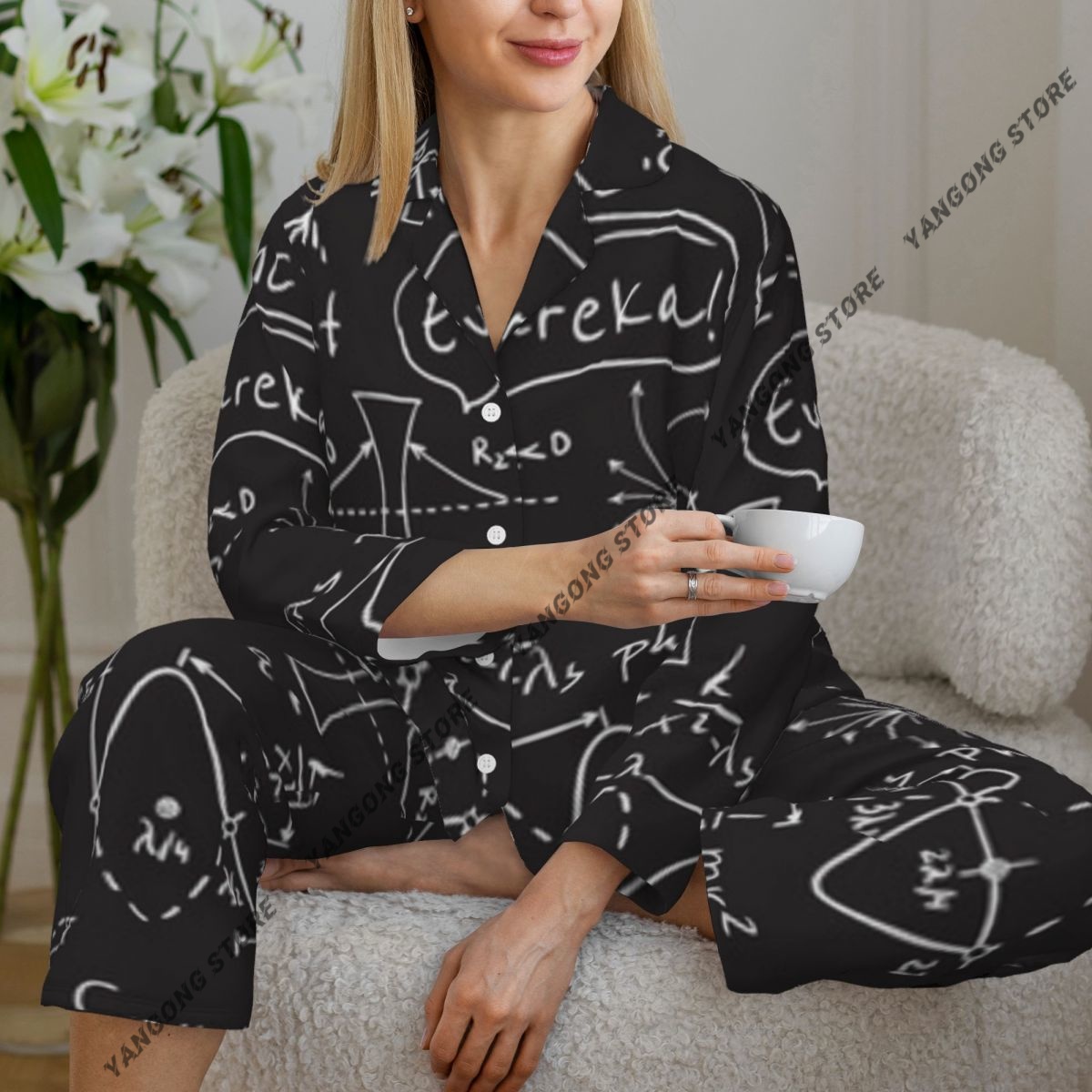 Women Sleepwear Pajamas Scienc - Monochrome Suit Set ulasan dan harga