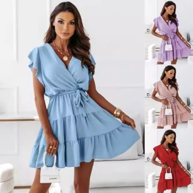 New Summer Women's Fashion Lad - Wrap Dress Work ulasan dan harga