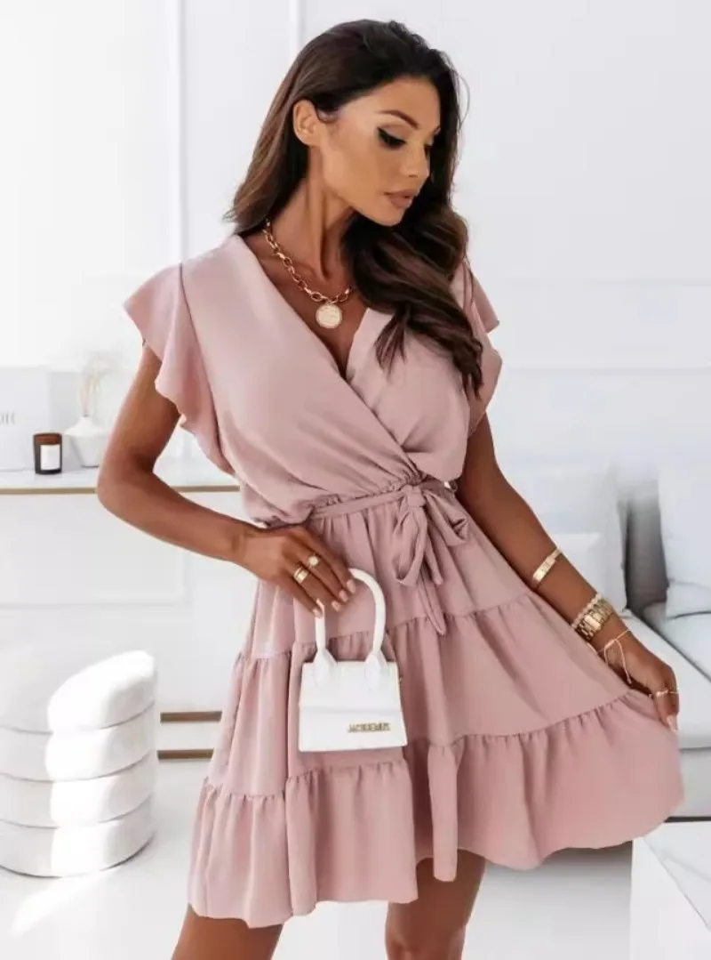 New Summer Women's Fashion Lad - Wrap Dress Work ulasan dan harga