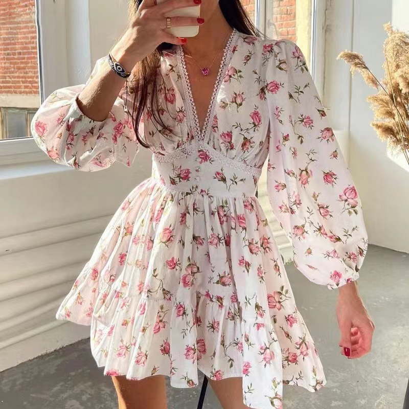 Women Floral Print Mini Dress  - Wrap Dress Work ulasan dan harga