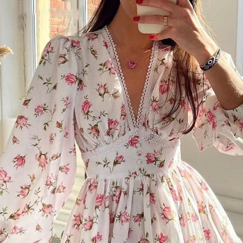 Women Floral Print Mini Dress  - Wrap Dress Work ulasan dan harga