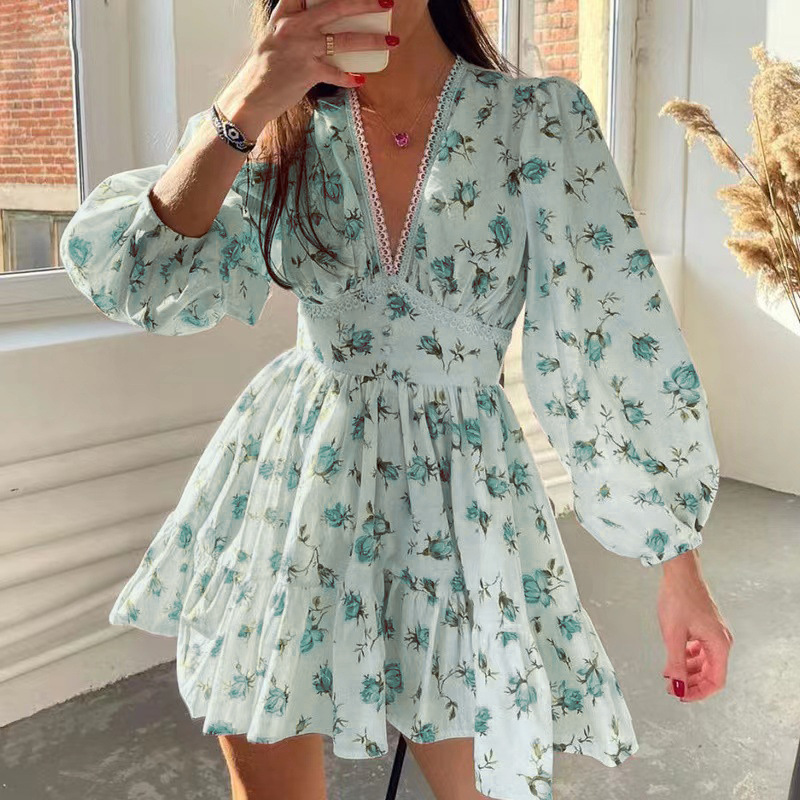 Women Floral Print Mini Dress  - Wrap Dress Work ulasan dan harga