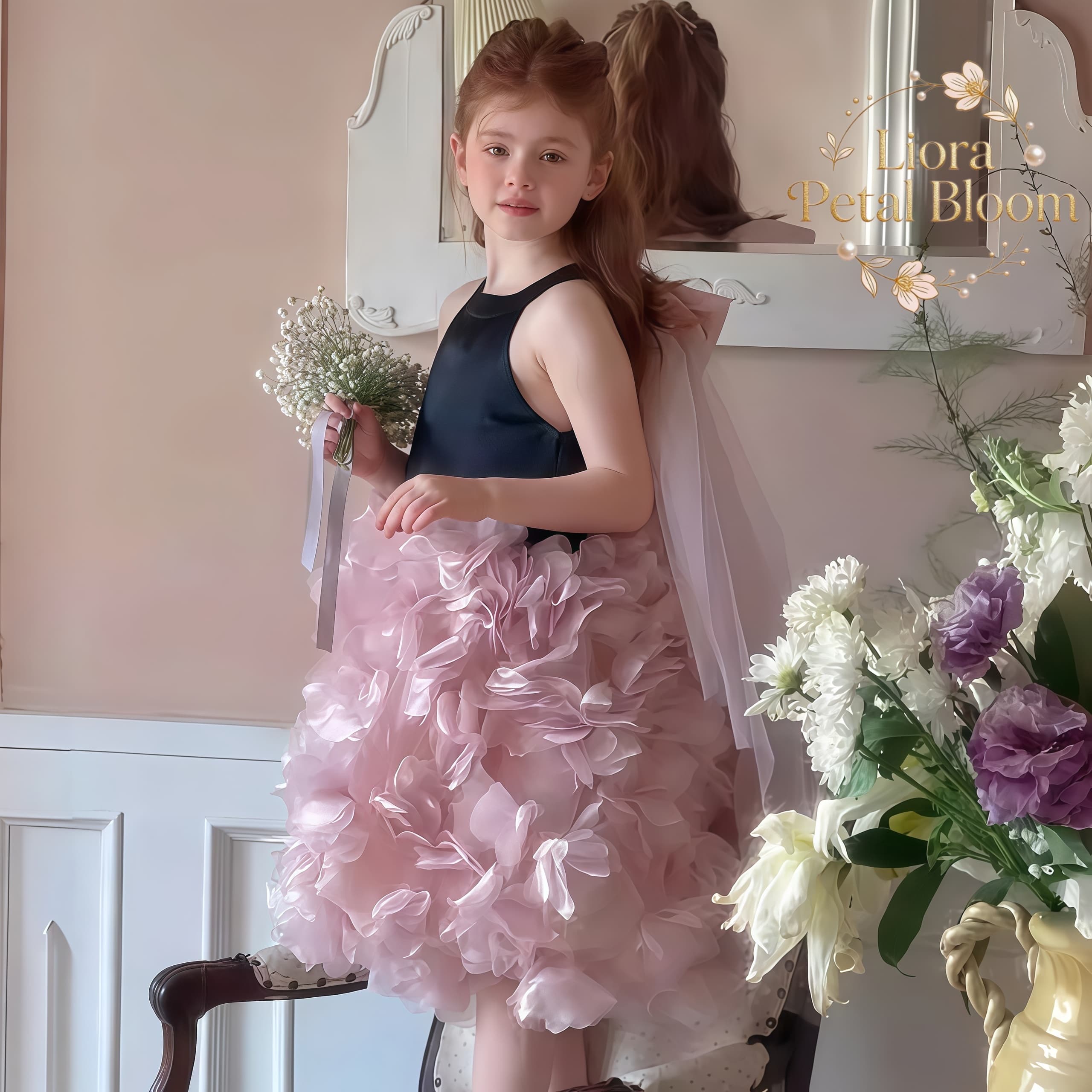 Girls' Black Floral Tulle Dres - Women Formal Wear Black ulasan dan harga