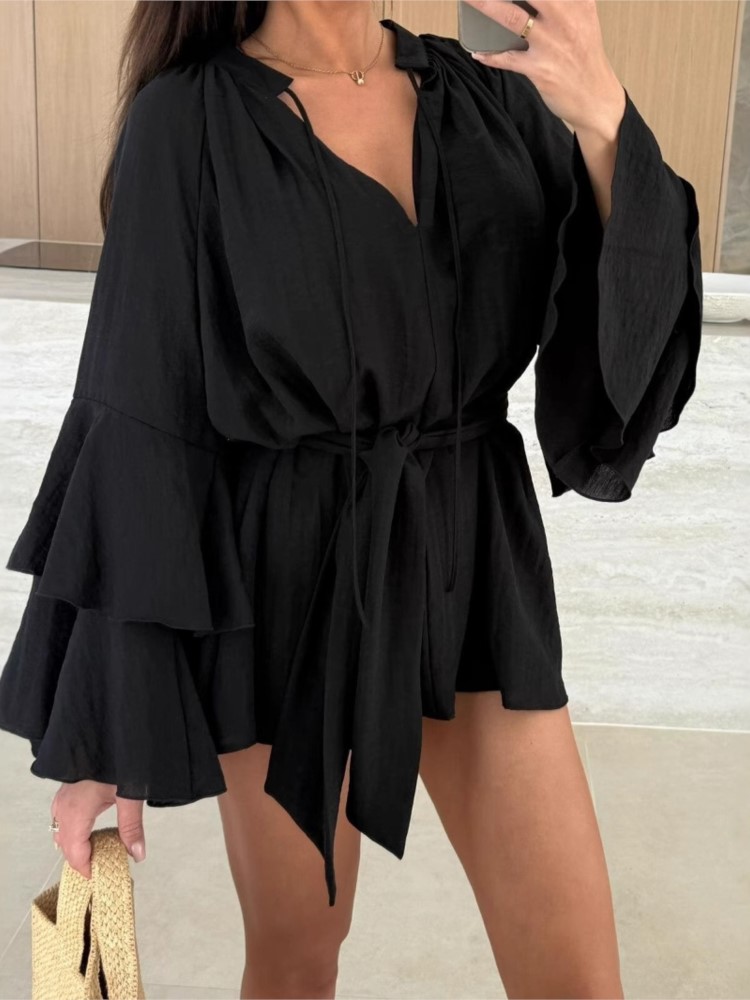 2025 Spring Summer Elegant Ruf - Wrap Dress Work ulasan dan harga