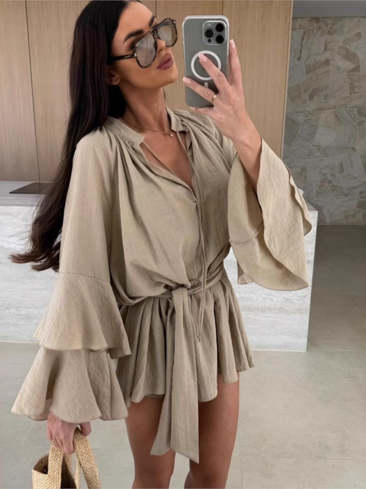 2025 Spring Summer Elegant Ruf - Wrap Dress Work ulasan dan harga