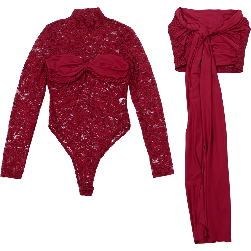 Burgundy White Black Lace Wome - Women'S Formal Wear Jumpsuit ulasan dan harga
