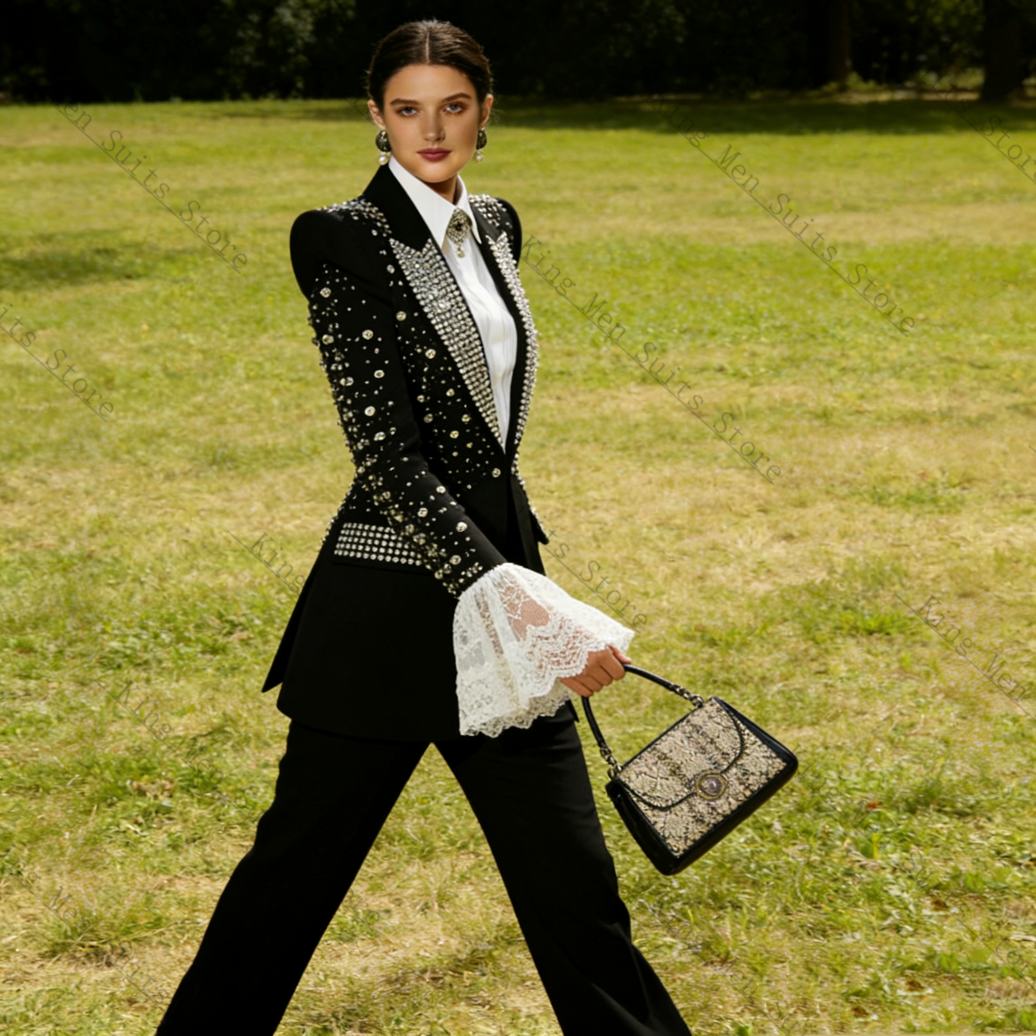 Crystals Black Women Suit Set  - Women Formal Wear Black ulasan dan harga