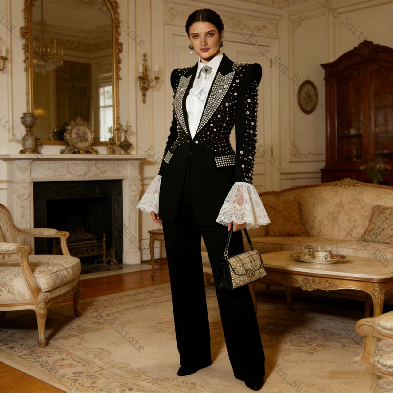 Crystals Black Women Suit Set  - Women Formal Wear Black ulasan dan harga