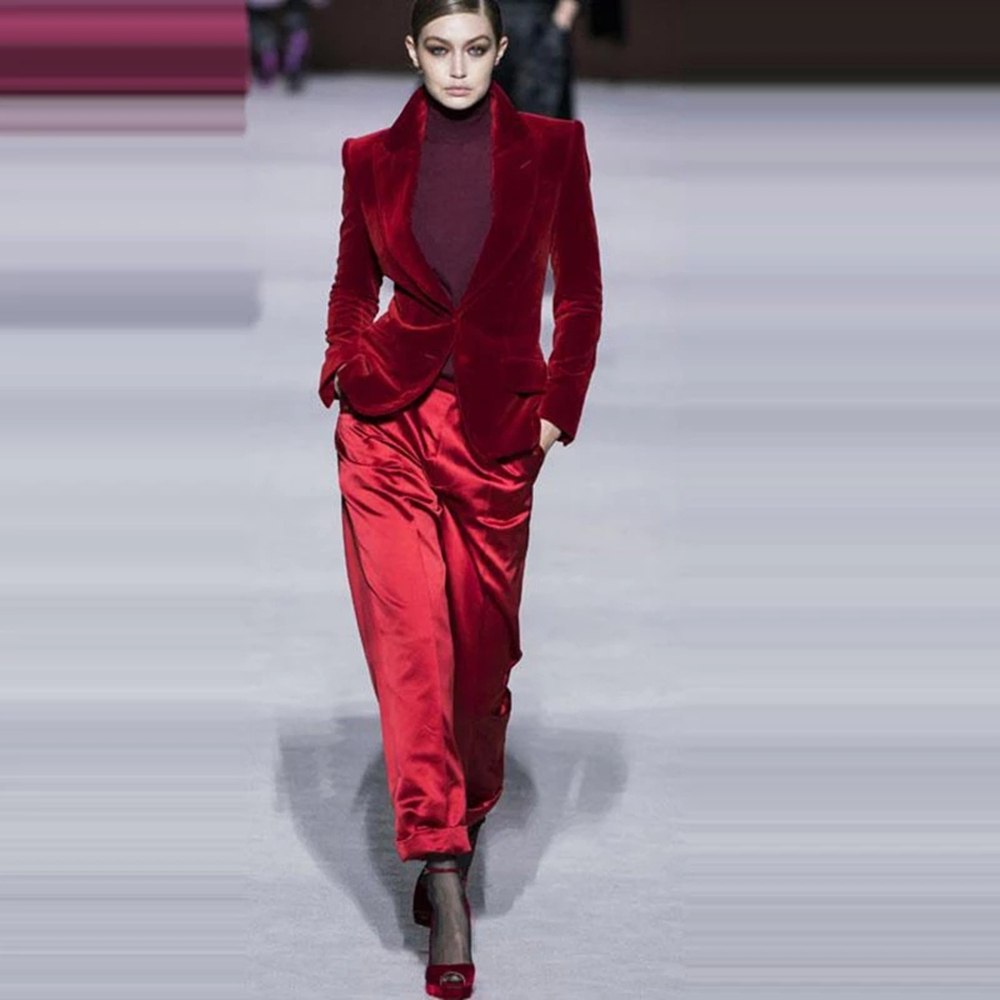 Women Pant Suits Wine Red Velv - Women Formal Wear Blazers ulasan dan harga