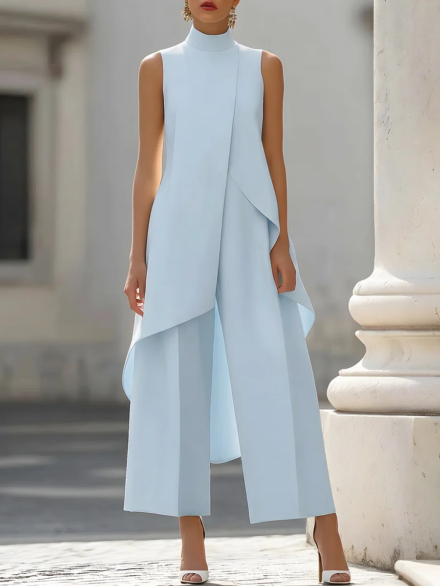 Sleeveless High Neck Asymmetri - Women'S Formal Wear Jumpsuit ulasan dan harga