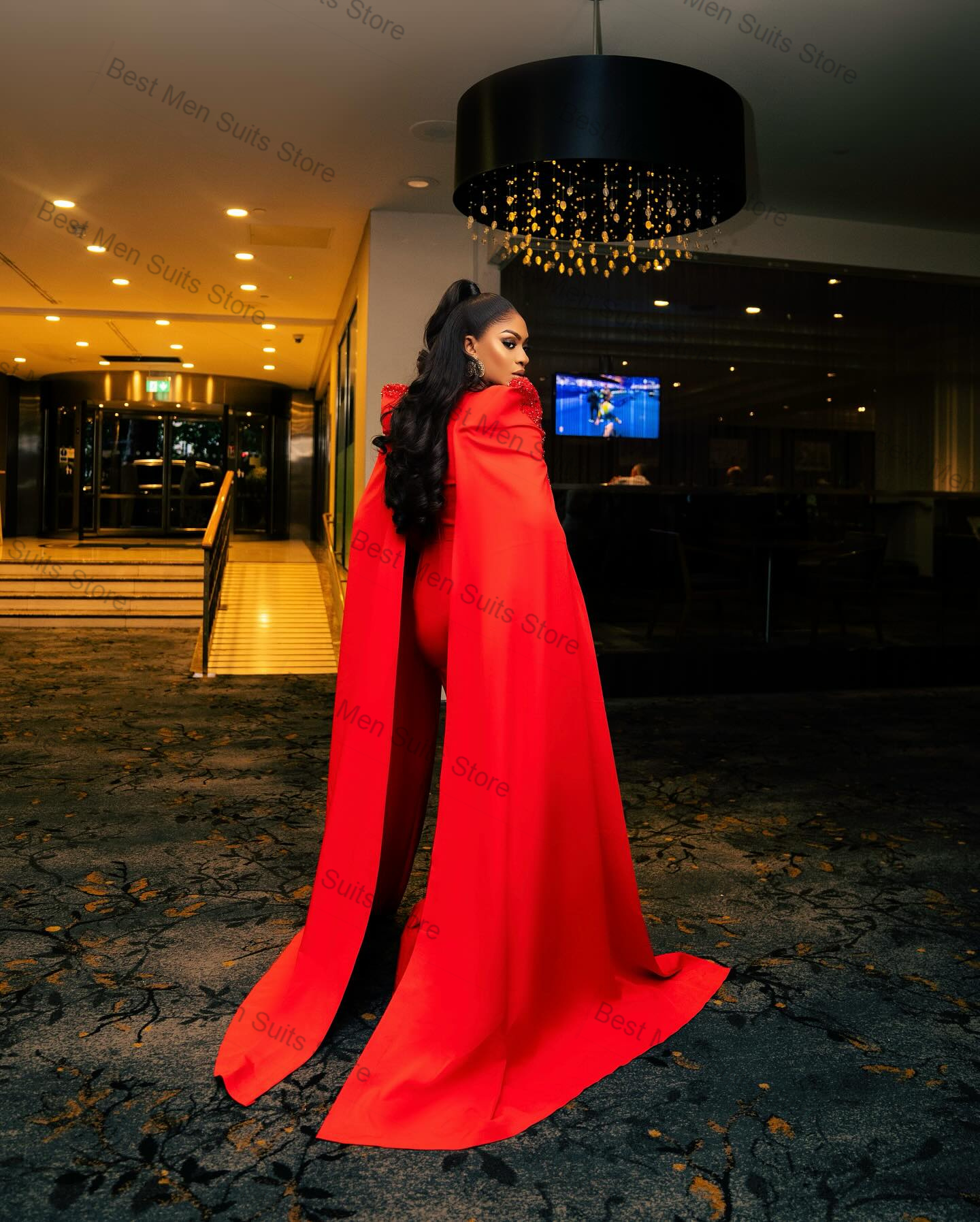 Luxury Red Wrap Women Suit Set - Wrap Dress Work ulasan dan harga