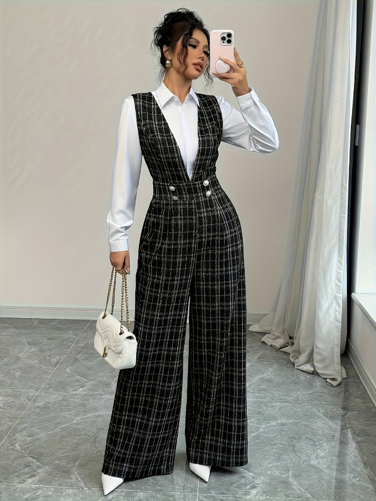 Women High Waist Wide Leg Plai - Women'S Formal Wear Jumpsuit ulasan dan harga