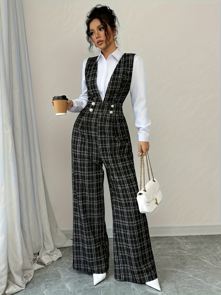 Women High Waist Wide Leg Plai - Women'S Formal Wear Jumpsuit ulasan dan harga