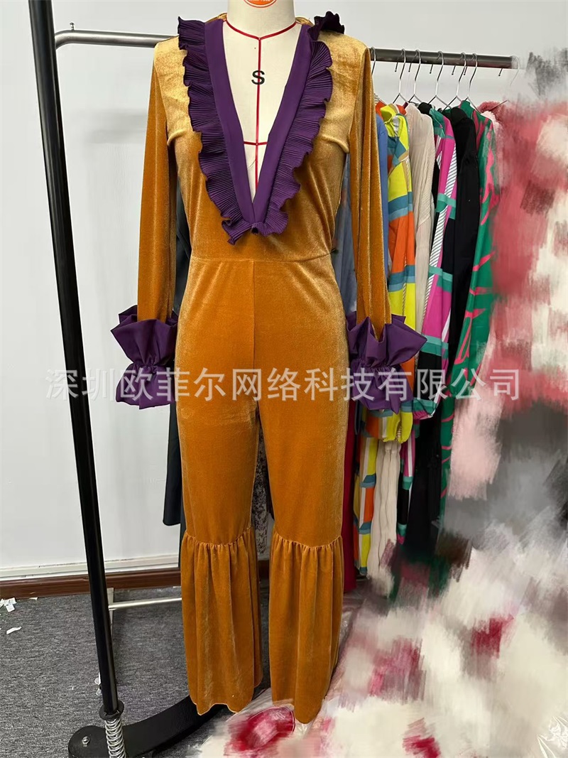 Yellow Purple Velvet Women Jum - Women'S Formal Wear Jumpsuit ulasan dan harga